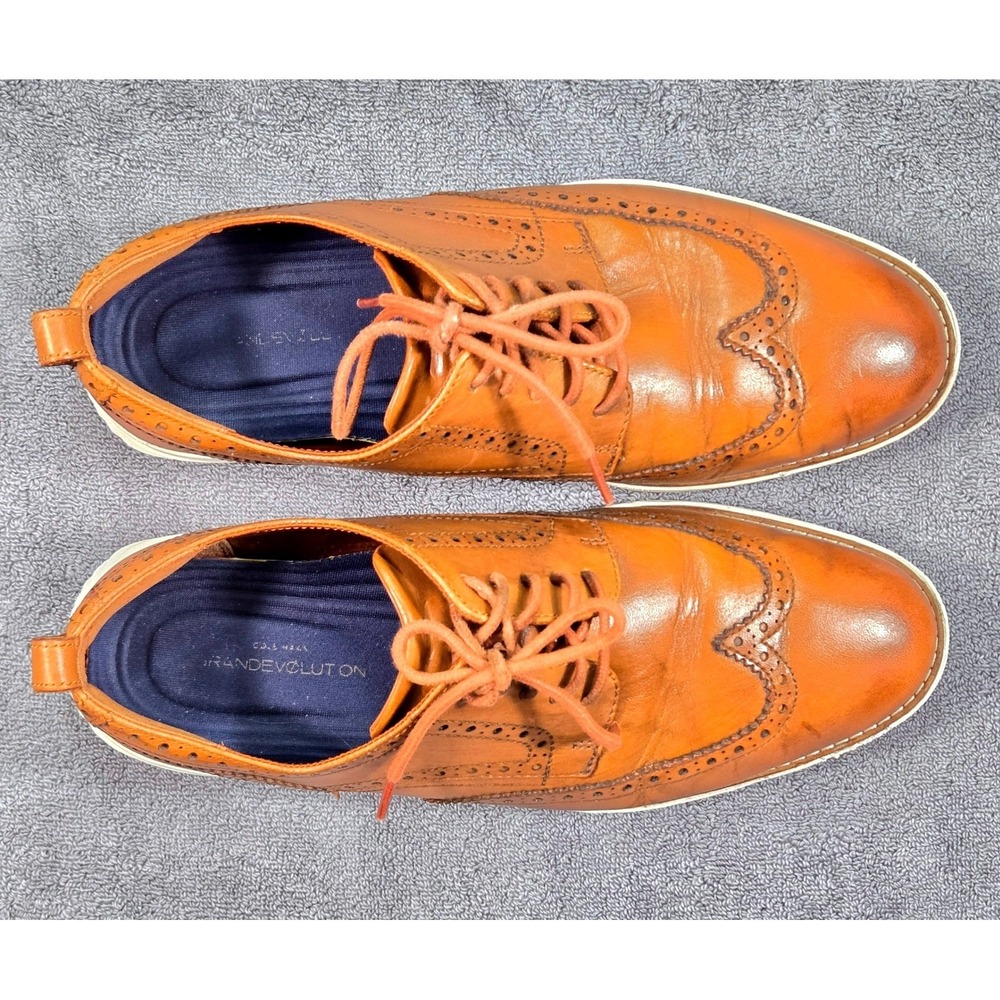 Cole Haan Grand.OS Wingtip Oxfords Mens 10.5M Tan Leather Good C26930 Brogue - Picture 5 of 13